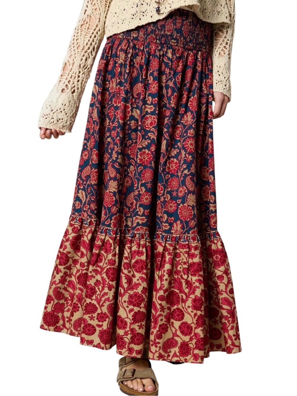 NATURAL LIFE Navy Floral Midi Dress Maxi Skirt Convertible XL NWT 100% Cotton